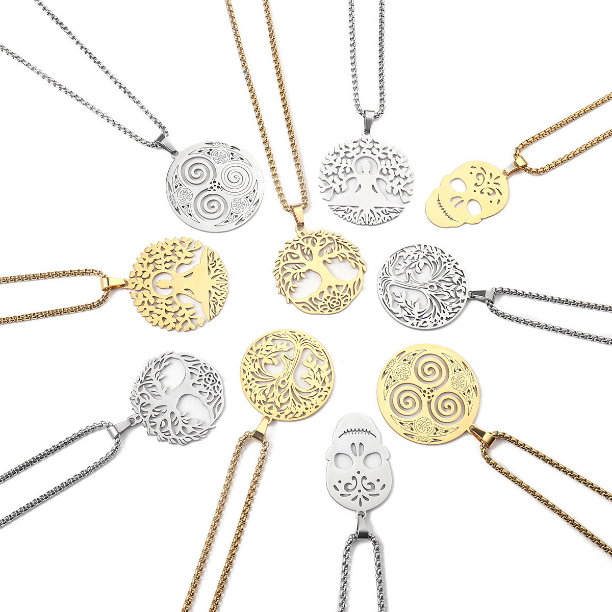 Titanium Steel Hipster Cool Skull Necklace Men's And Women's Unisex Tree Of Life Stainless Steel Jewelry Hip Hop Non-Fade Sweater Chain Item Picture