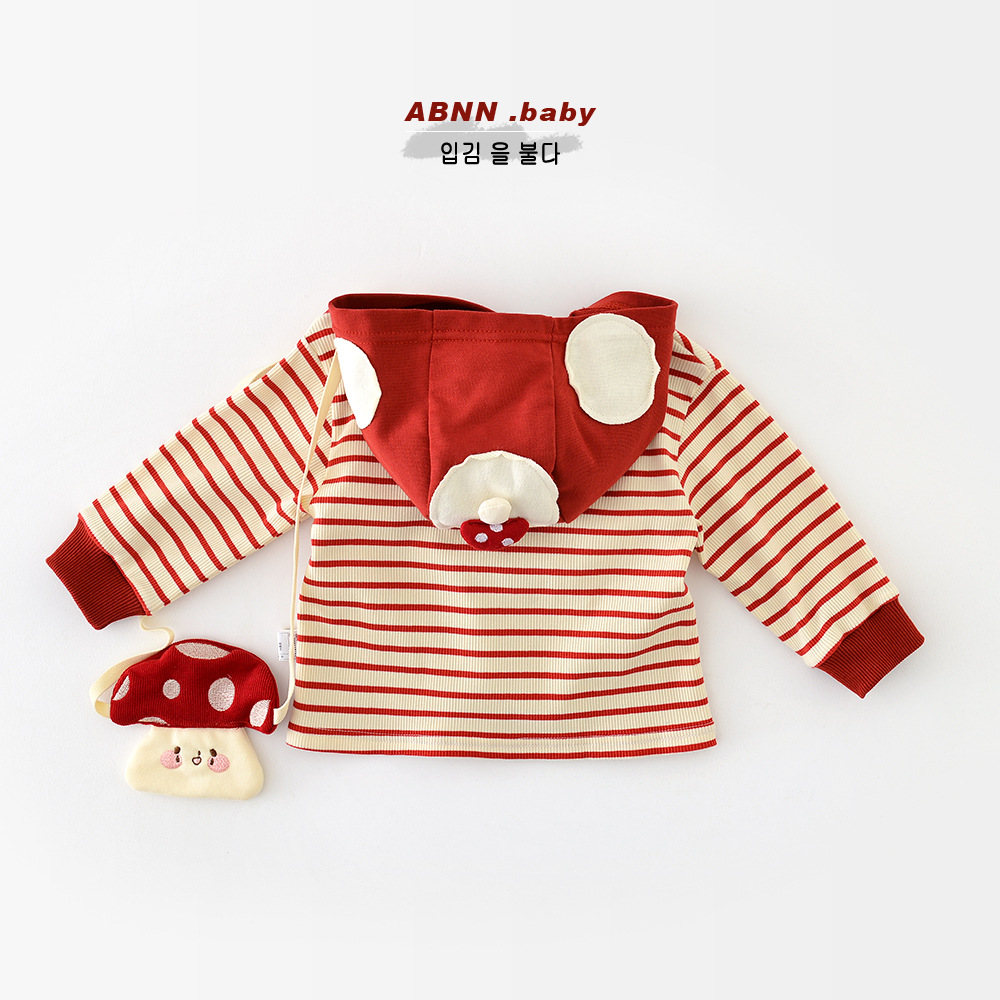 Baby Autumn New T-shirt, cute cartoon mushroom striped top, children's loose base layer 93507 Application Scenario