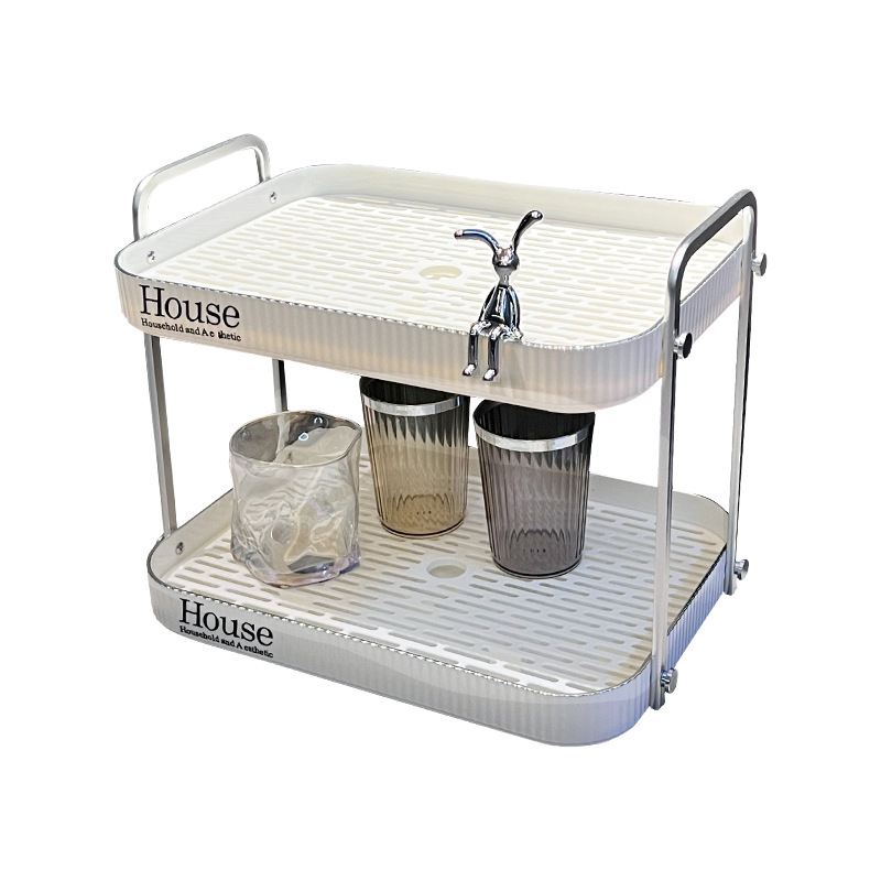 Internet-famous ins air-draining water rack, household kitchen double-layer water cup storage rack, bathroom with tray and deepened storage rack Application Scenario