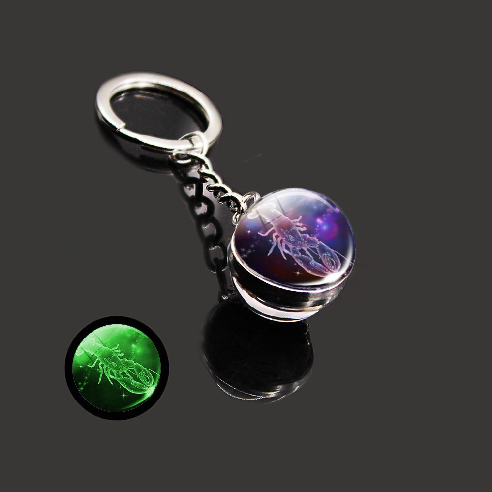 Amazon Sells Fantasy Twelve Constellations Luminous Double Glass Ball Key Chain Key Chain Accessories Wholesale Item Picture
