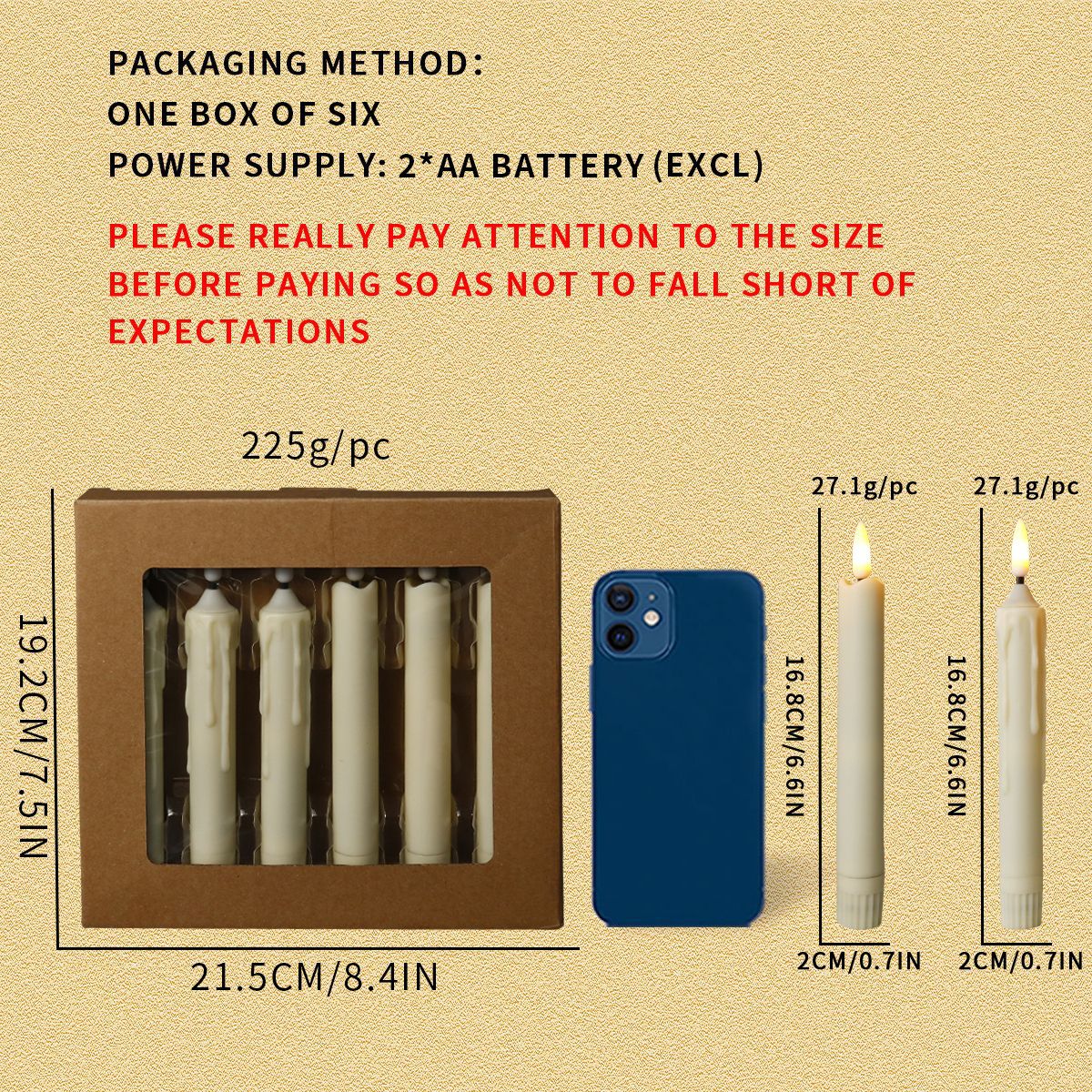 Hot color cross-border tearful long pole electronic candle lamp, warm white plastic simulation Christmas candle, European-style decoration Specification image