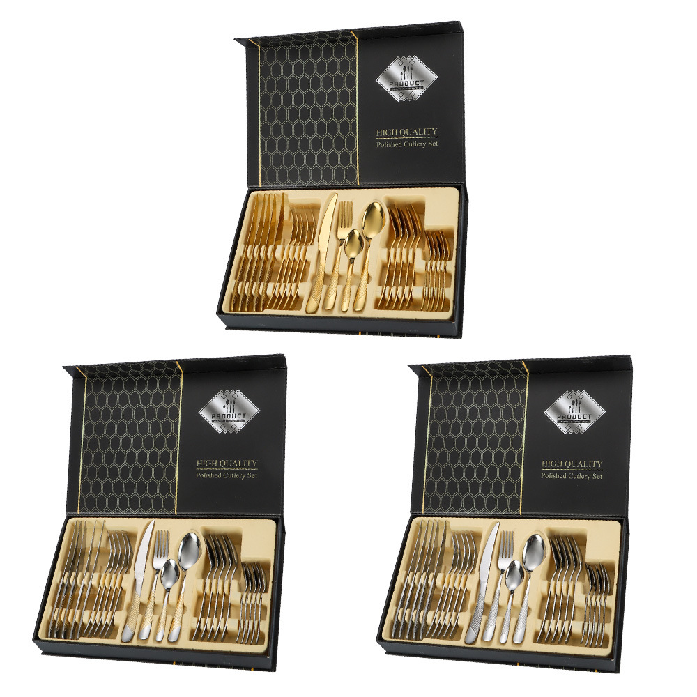 Tiktok Hot Selling Stainless Steel Tableware Set Cross-Border Western Tableware Knife, Fork And Spoon Four Main Pieces 24-Piece Gift Box Set Specification drawing