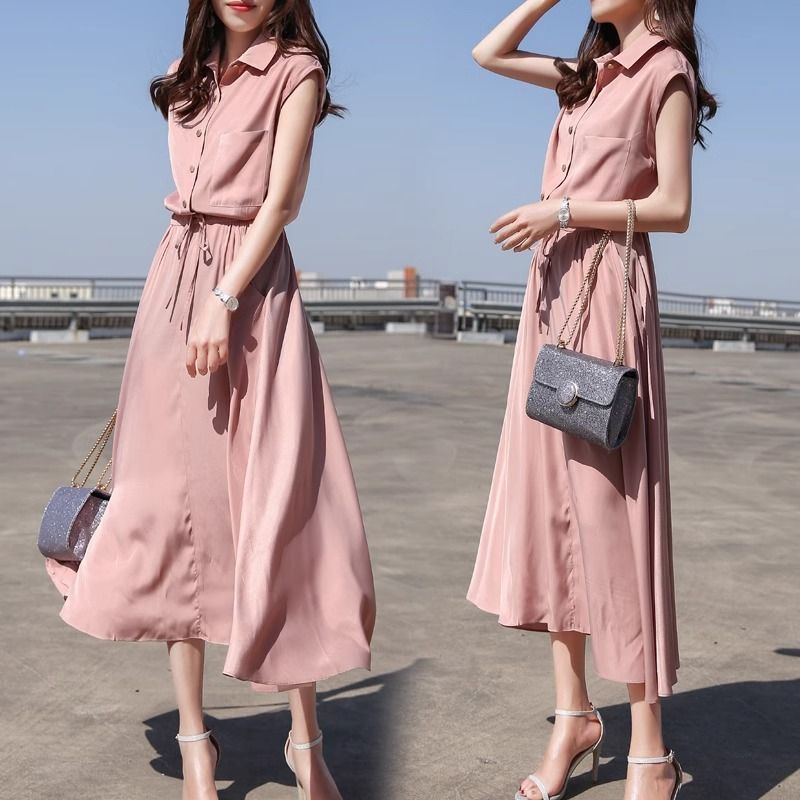 A new summer 2024 light-mature dress, a slimming and form-fitting shirt dress for socialite