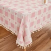 Wholesale of pink checkered heart-shaped printed fabric rectangular household anti-slip tablecloth with tassel dust-proof tablecloth Application Scenario