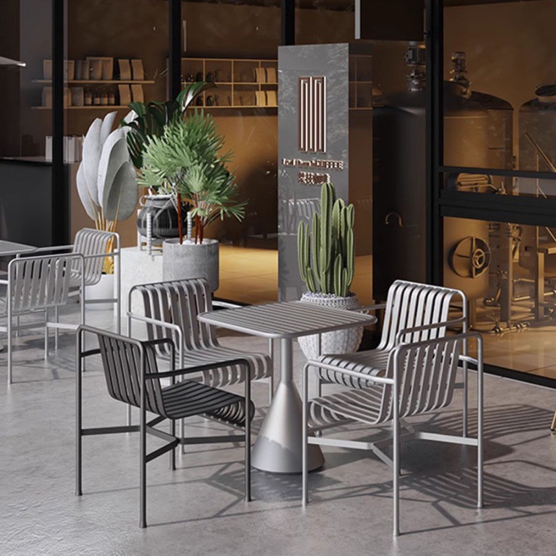 Simple outdoor table and chair, bar, lounge, industrial-style dining table and chair set, restaurant, casual square table, one table with four chairs, ins Specification image
