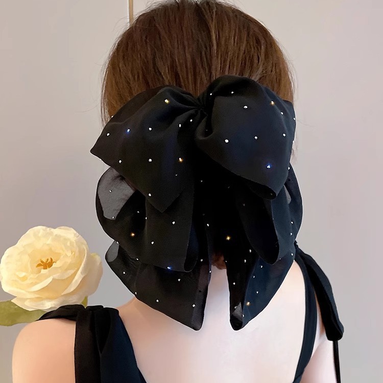 2024 New Full Star Snow Veil Small Grab Female Draping Back Head Bun Hair Bow Hair Clip Senior Sense Headwear Specification drawing
