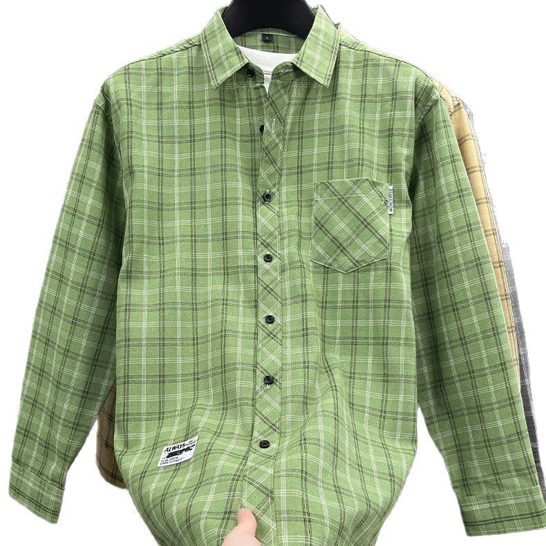 Spring 2025 new men's checked shirt, long-sleeved casual and trendy shirt, jacket and top cross-border shipping for men Item Picture
