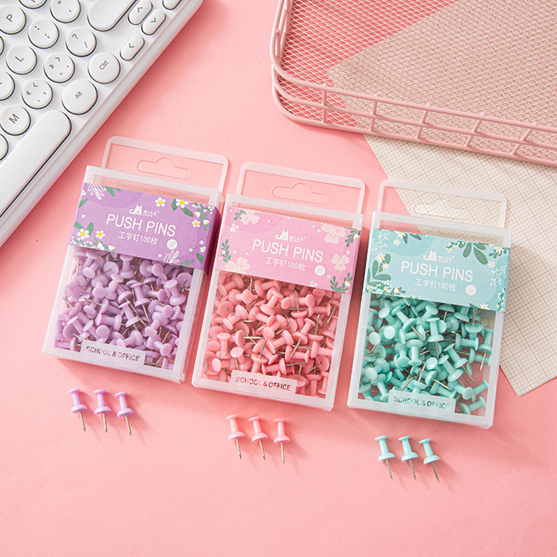 Colorful box-packed large-sized I-shaped nails, cork board message boards, picture nails, kindergarten photo wall nails, plastic press nails