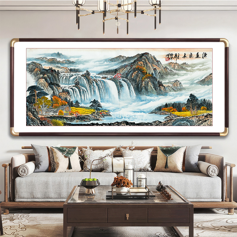 源远流长客厅沙发背景墙画办公室茶楼工装新中式山水国画幅幅挂画