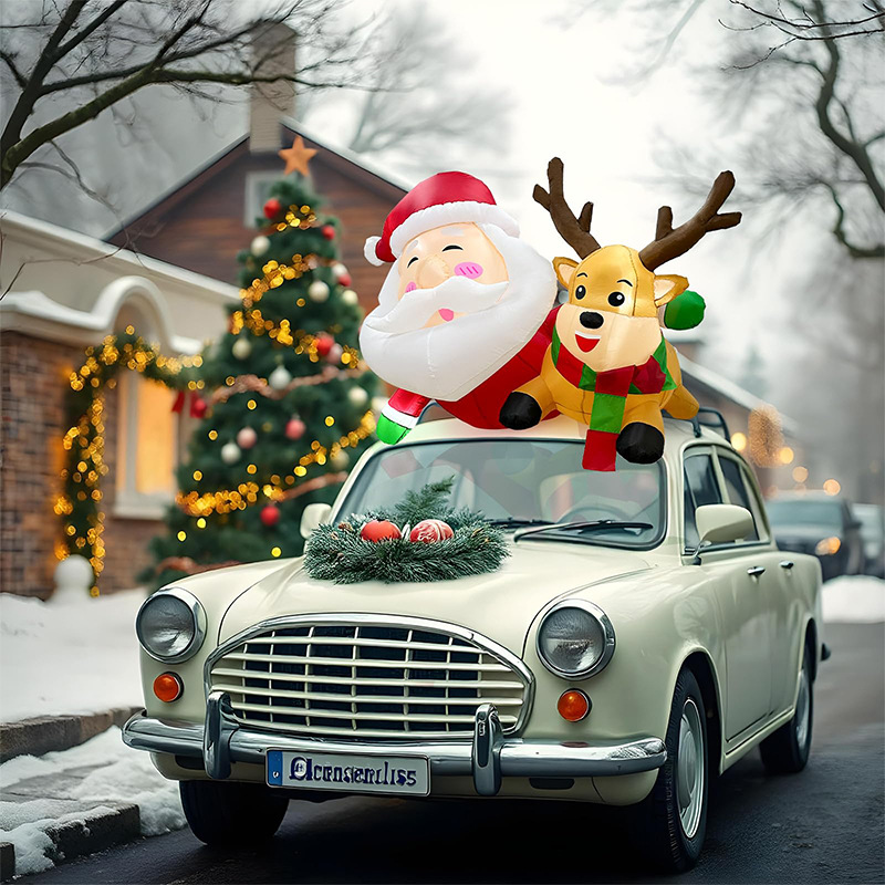 Cross-border Christmas inflatable car roof decoration led illuminated Santa Claus elk car inflatable party supplies