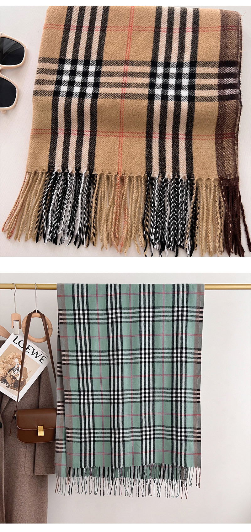 2025秋冬新款欧美经典格子仿羊绒围巾流苏披肩两用围脖现货批发详情16