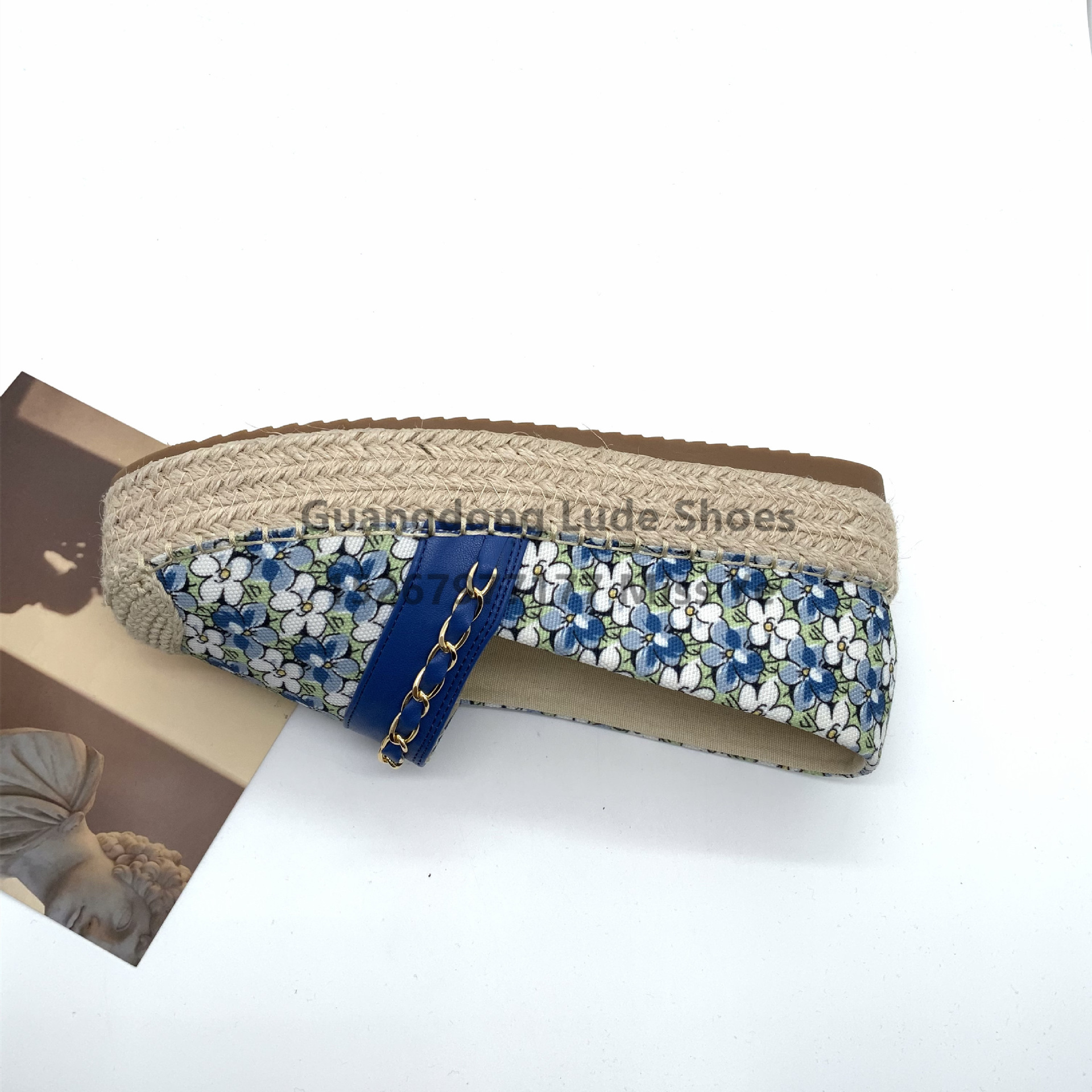 2022 New Spring And Summer Thick Sole Single Shoes Increase Single Shoes Guangzhou Women's Shoes Craft Shoes Floral Art Fresh Single Shoes Women Specification drawing