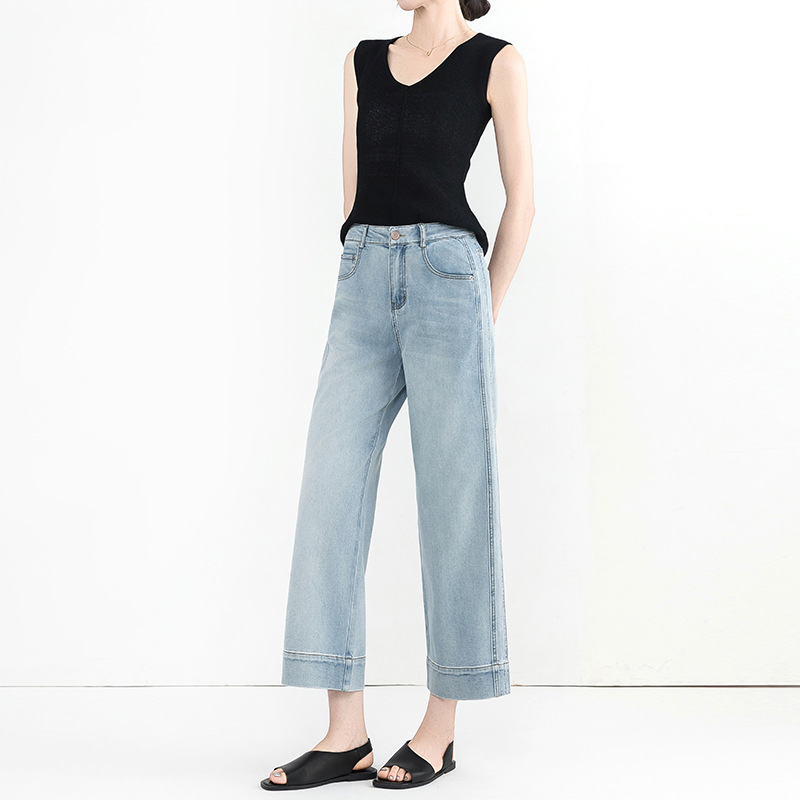 Petite friendly summer thin loose straight-leg jeans for women 2025 high-waisted slimming loose nine-inch grandma pants
