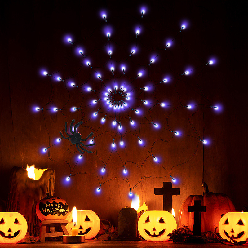 Halloween luminous spider web light led festival light string, Ghost Festival terrifying wall atmosphere decoration, remote control light cross-border Specification drawing