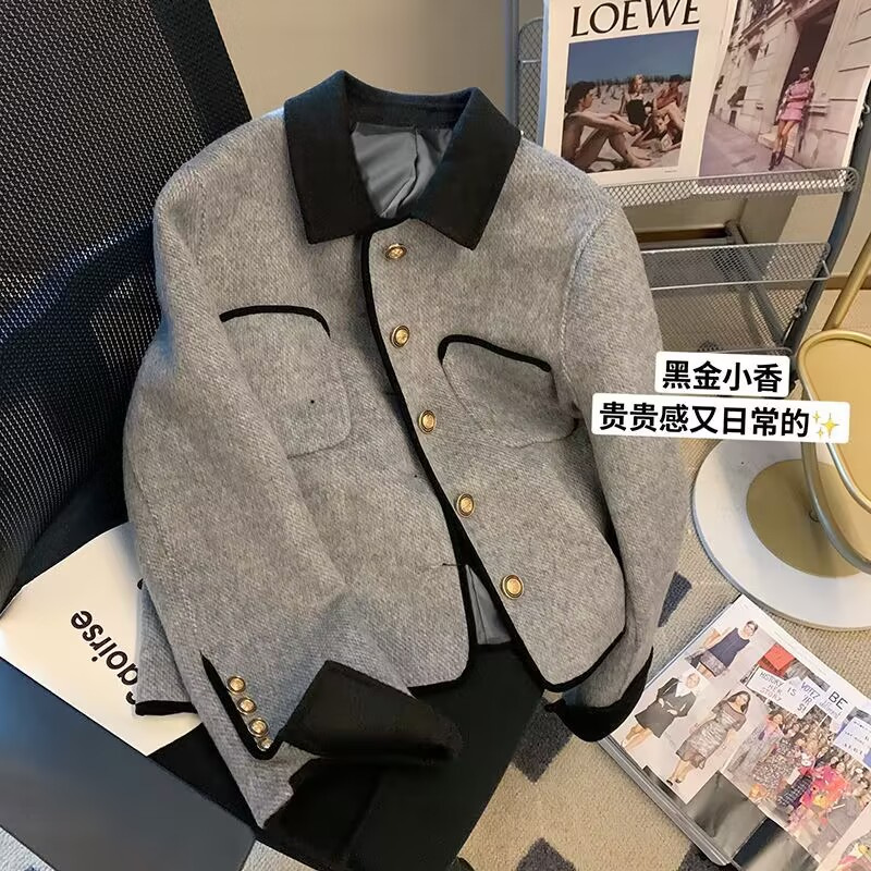 小香风毛呢短外套女2024春秋新款高级感时尚气质名媛洋气翻领上衣