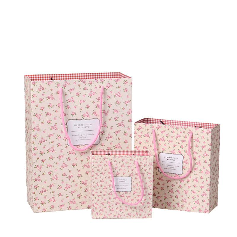 新款 粉玫瑰花纸袋礼品包装袋袋唯美碎花包装袋 回礼袋加印LOGO