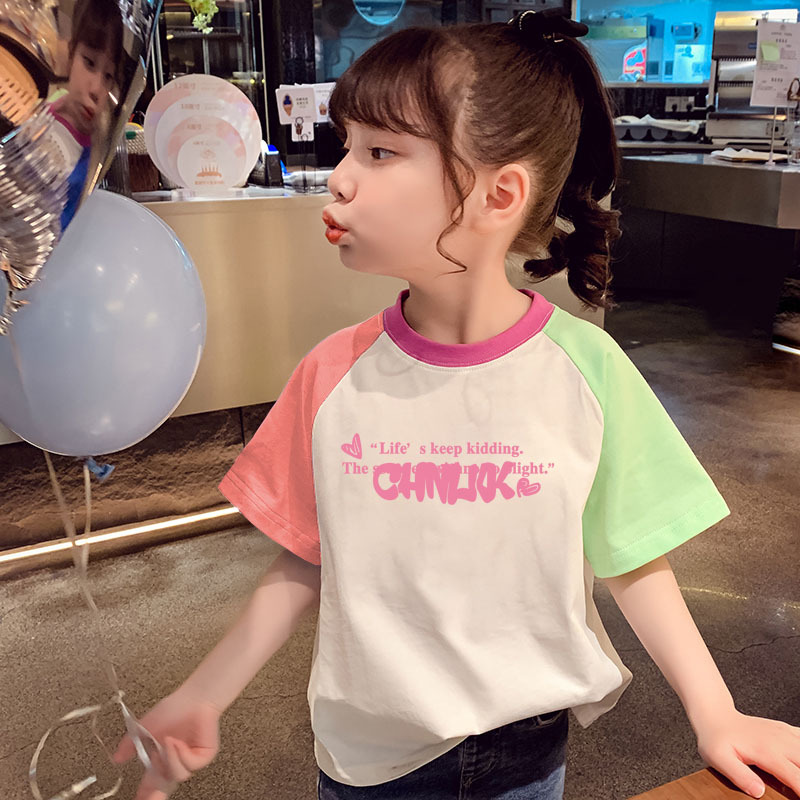 纯棉女童短袖T恤2024新款夏季洋气上衣服大童小女孩儿童夏装半袖t