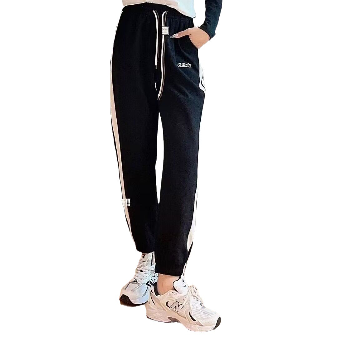 New autumn and winter European cotton fleece and fleece color-blocking tight-fitting pants for women, Korean-style trendy casual fashion pants and sweatpants Item Picture