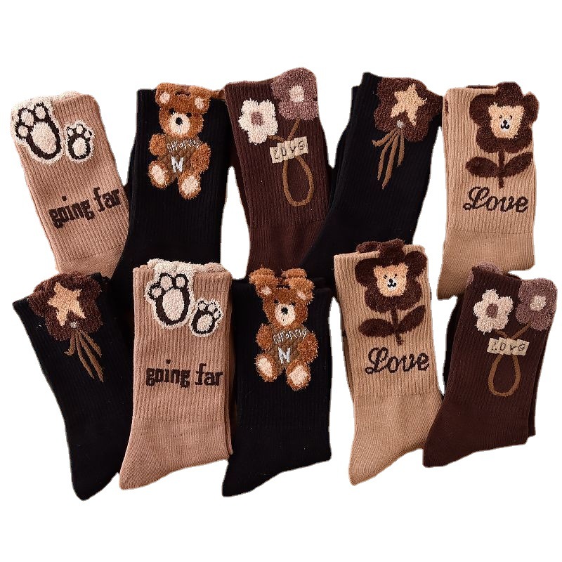Sock stall, one-piece consignment, feather yarn, bear socks, women's autumn and winter mid-calf socks, plush socks, cute outerwear, ins, trendy and versatile long socks wholesale, one-piece consignment Item Picture