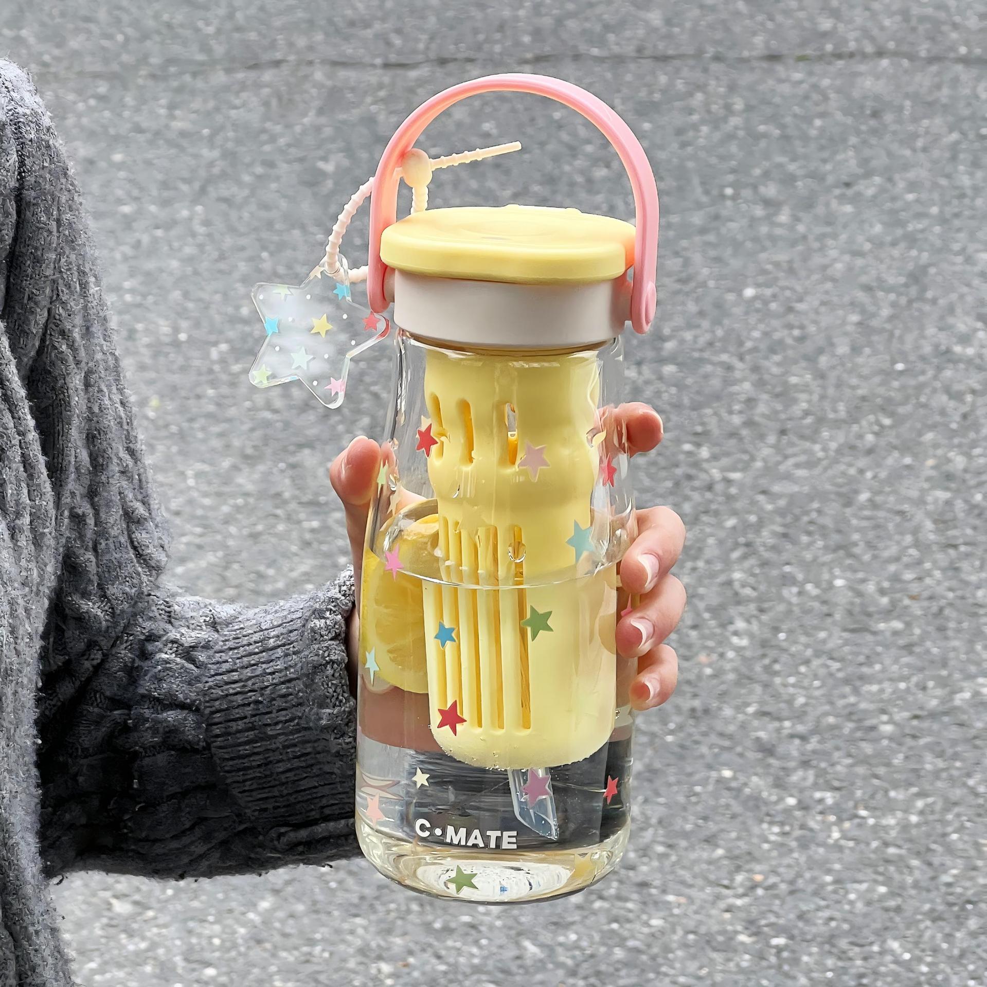 简约冷萃花茶杯水杯女生便携茶水分离杯吸管玻璃杯高颜值泡茶杯