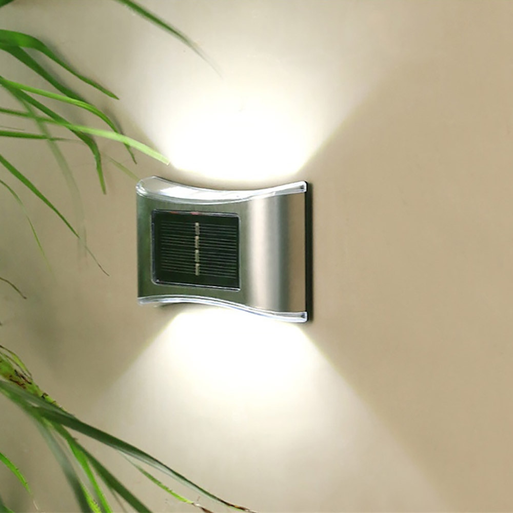 Wholesale of solar stainless steel wall lamps with 6LED upper and lower luminous fence lights, waterproof outdoor courtyard garden decorative lights details Picture