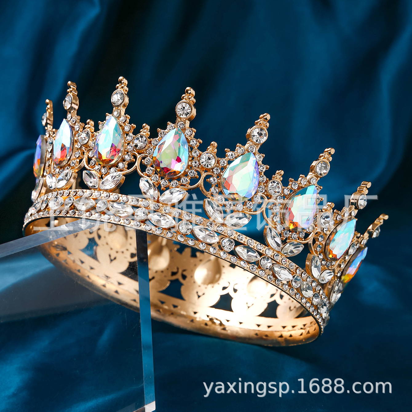Bride's crown, wedding dress, headwear, birthday, coming-of-age ceremony, performance, versatile water diamond headband, luxurious round crown wholesale details Picture