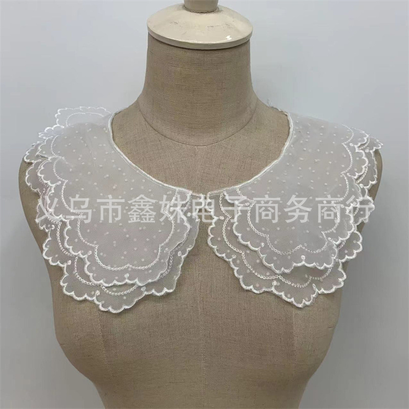 新款女装对领双层欧根纱减龄娃娃领女装搭配装饰