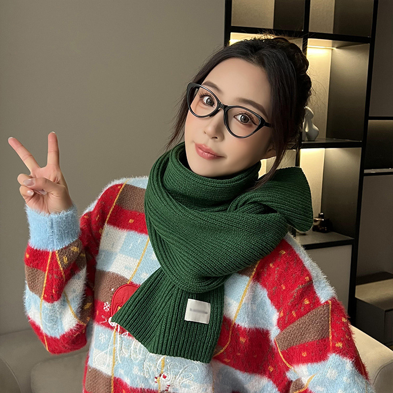 红色毛线围巾女冬季氛围感韩版百搭学生冬天保暖纯色加厚针织围脖详情12