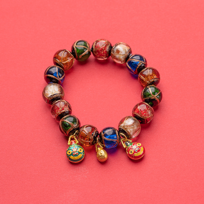 The Same Style Of Palace Incense Ash Glazed Five-Color Multi-Treasure Gold-Devouring Beast Fashion Bracelet For Both Men And Women As The Stars Yong And Qin Xiaoxian Specification drawing