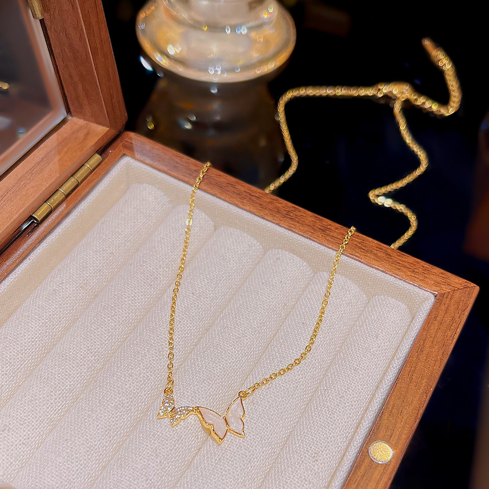Simple Niche Jewelry Necklace Women's New Temperament Clavicle Chain Light Luxury Fashion Design Sense Everything Double Butterfly Choker Specification drawing