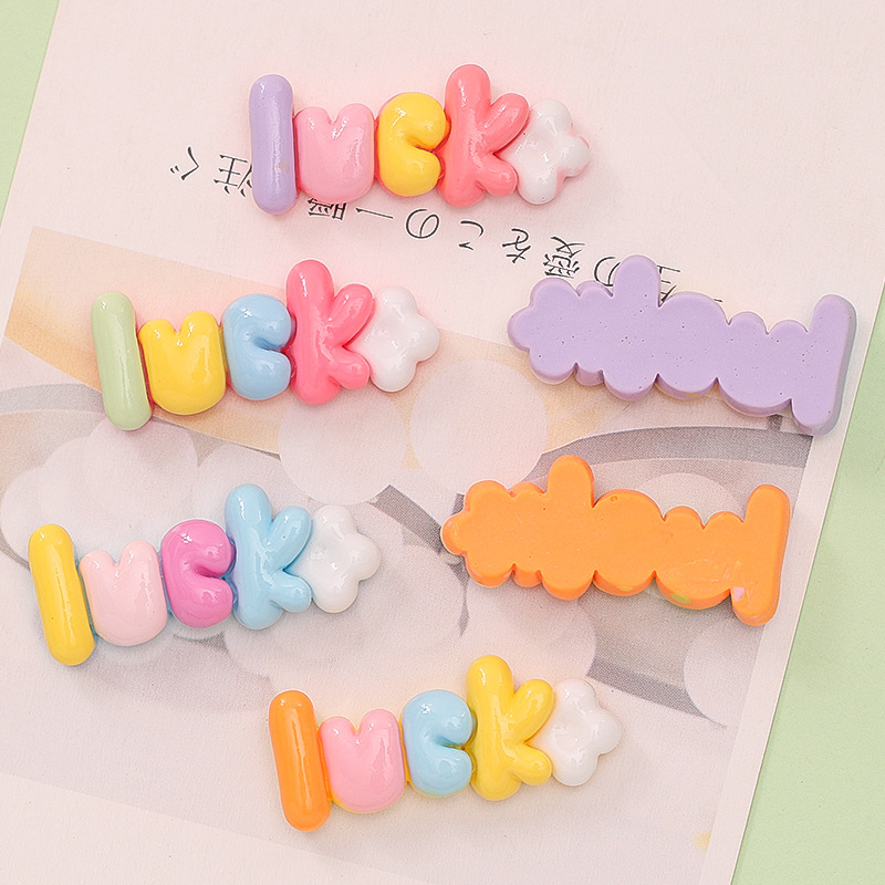 Bright Face Multi-Color Luck Letter Brand Diy Cream Glue Mobile Phone Case Hair Accessories Hair Clip Resin Accessories Wholesale Application Scenario