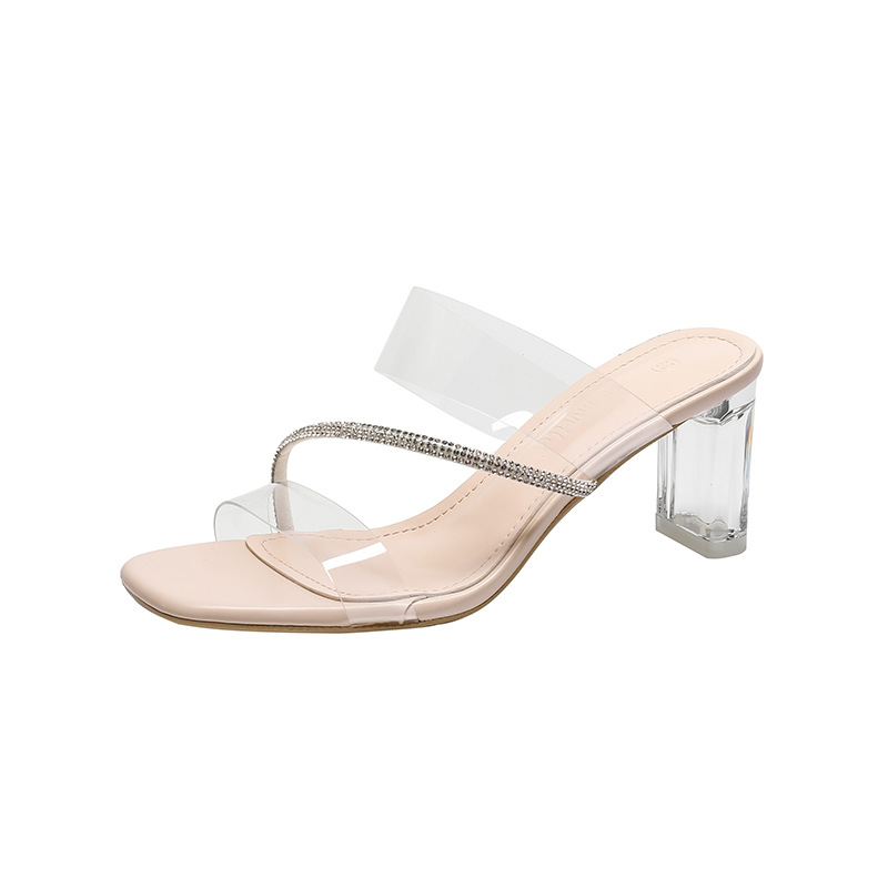 Transparent High-Heeled Sandals For Women 2024 New Summer Diamond-French Style Line With Crystal Slippers To Wear Outside Item Picture