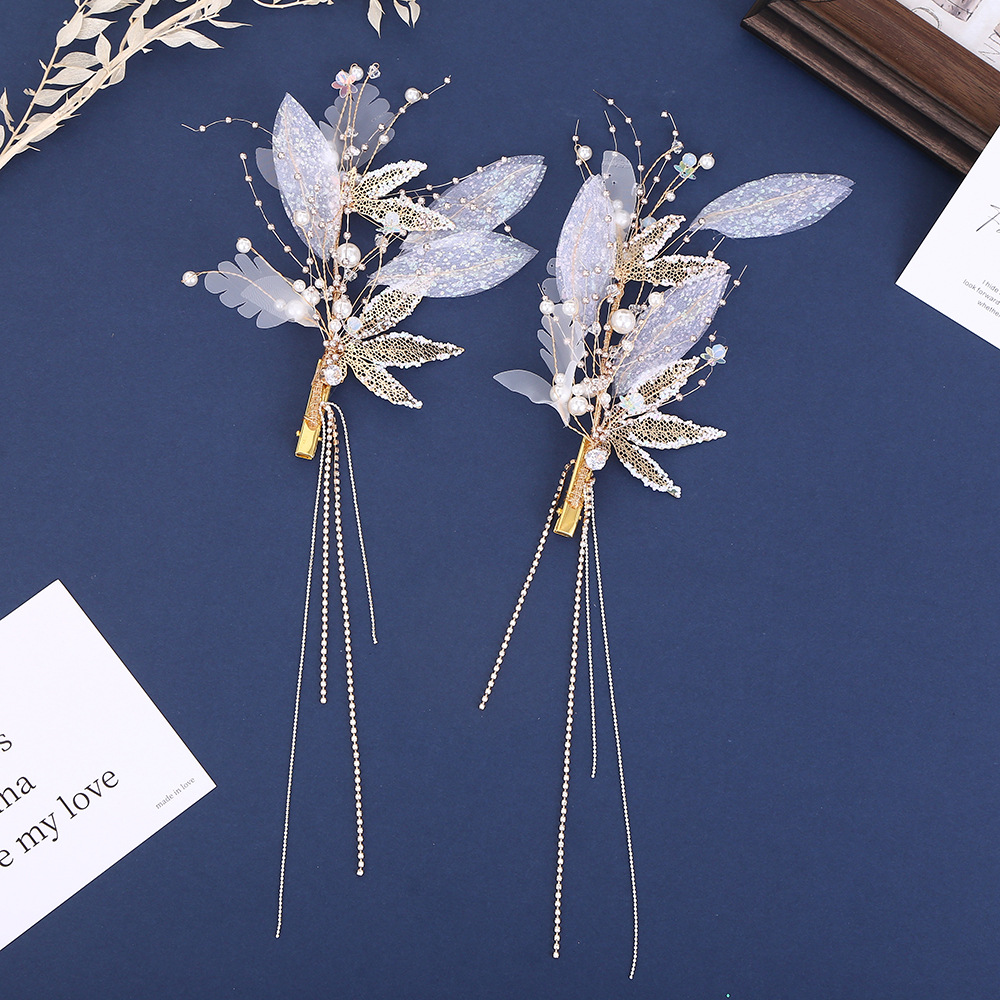 新娘结婚头饰长款珍珠流苏发饰复古仙气花瓣边夹婚纱汉服发夹配饰详情1