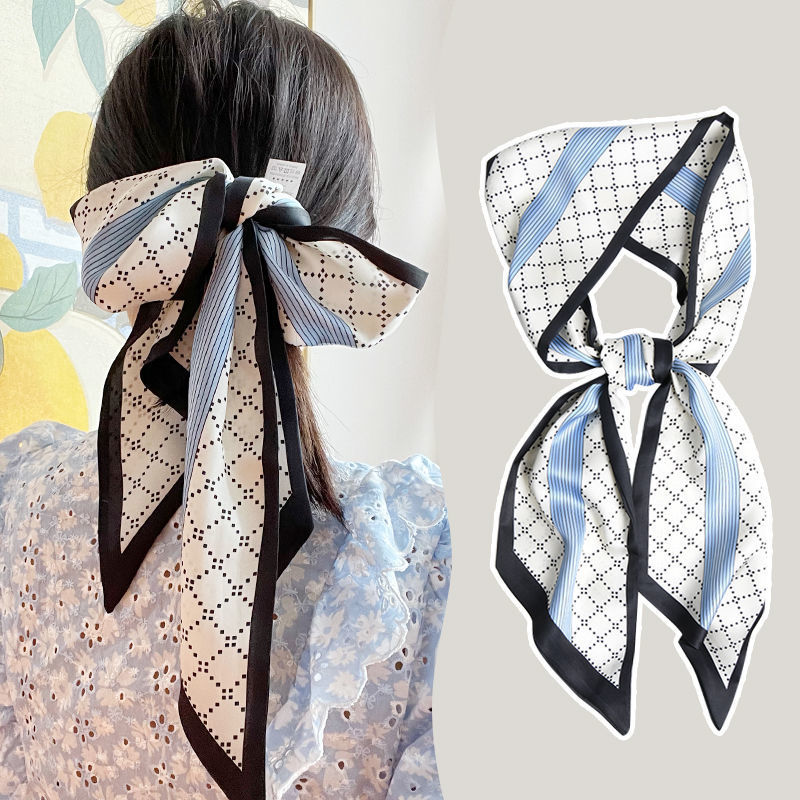 Wholesale long small silk scarves, women's hair bands with belts, versatile and high-end hair accessories, scarves, fashionable matching, ribbon hair replacement Specification image