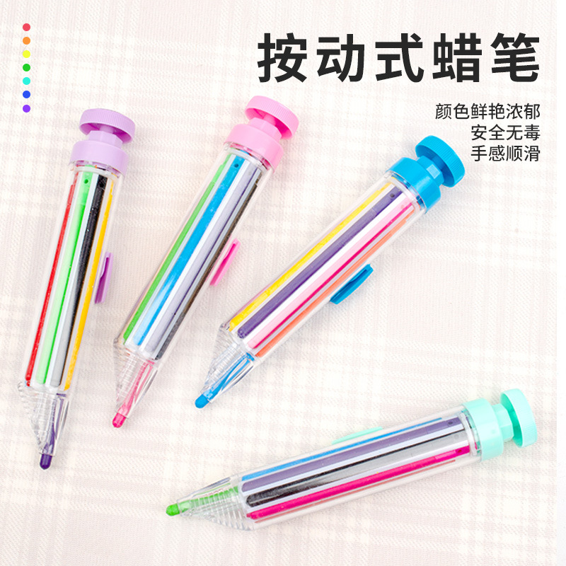 Chendi Stationery Art Rotary Crayon Non-Dirty Hand Crayon Wholesale 8 In 1 Rotary Multi-Color Crayon For Kids Plastic 8-Color Push Crayon