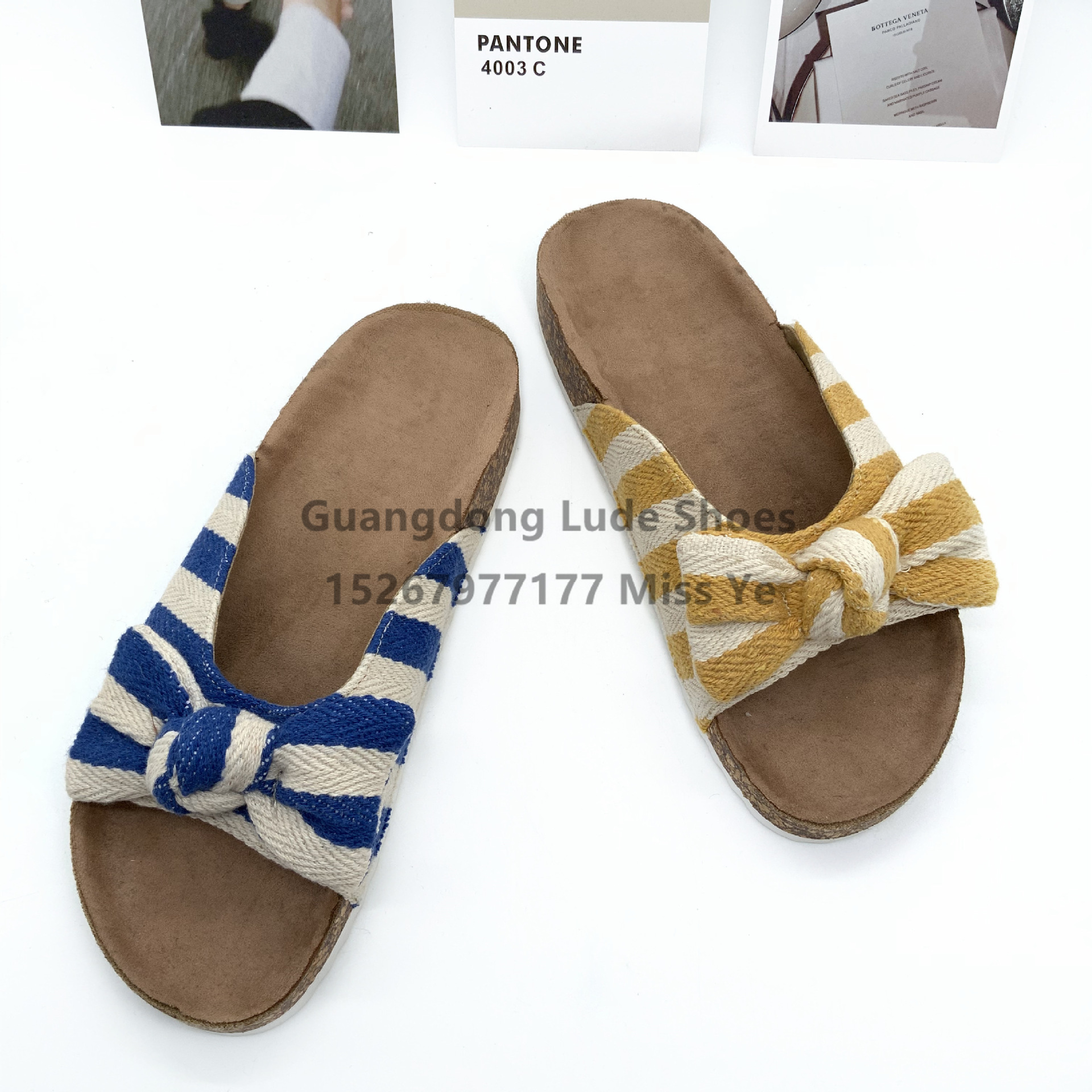 Summer New Platform Slippers Women Wear Craft Shoes Guangzhou Women's Shoes Casual With Striped Bow Slippers Women details Picture