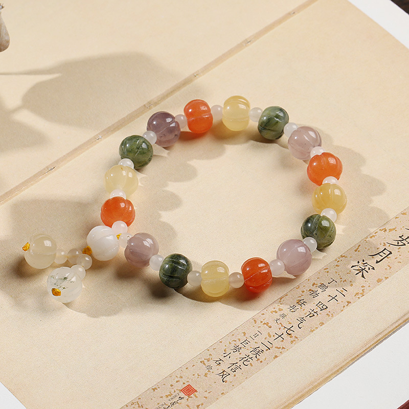 仇氏 新疆流苏金丝玉南瓜珠葫芦吊坠手链女手串实心网红民族风