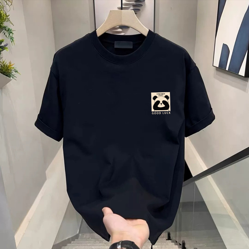 2025 Summer Men's short-sleeved T-shirt, ice silk short-sleeved men's T-shirt, trendy, casual and versatile, round-neck base layer top details Picture