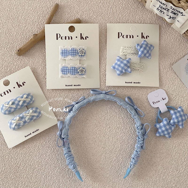 Nueva versión coreana pequeño fresco azul clip para el pelo niños arco lateral pelo roto clip flequillo clip de encaje accesorios para el pelo details Picture
