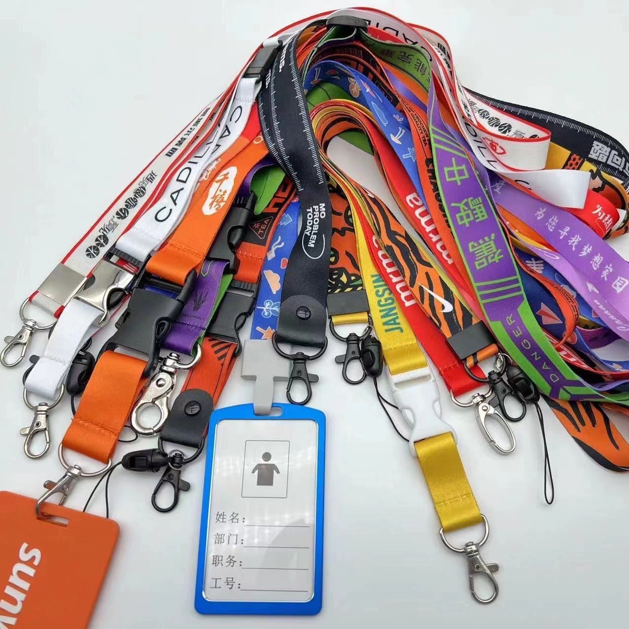 Customized LOGO hanging rope for employees, printed card holder, ID card, school name, neck hanger, factory name, work ID, hanging rope Specification image