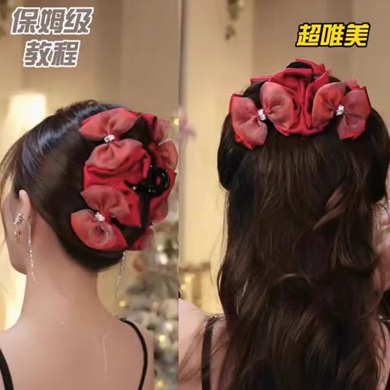 New Bow Clip Cute Sweet Temperament Advanced Sense Shark Clip Back Head Hair Clip Super Fairy Hair Accessories details Picture