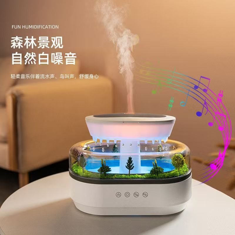 Cross-border new silent micro-landscape raindrop aroma diffuser humidifier desktop with white small raindrop humidification aroma diffuser details Picture