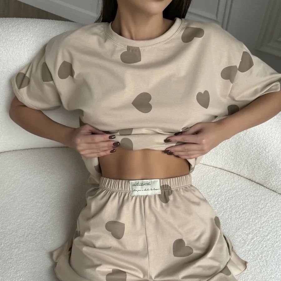 wildberries' cross-border pajamas, short sleeves and shorts, can be worn outside as a two-piece set of women's home wear