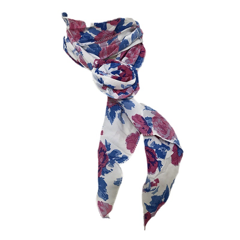 A buttoned rose silk scarf, a long decorative neckerchief, a square dance auntie, a dance hand flower, a small scarf for traveling and taking photos, for women Item Picture