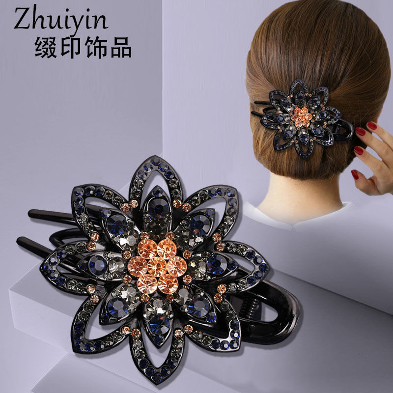 Wholesale of popular large-sized hair clips, water diamonds at the back of women's heads, high-end duckbill clips, cross-border hair curlers, and retro mom grippers details Picture