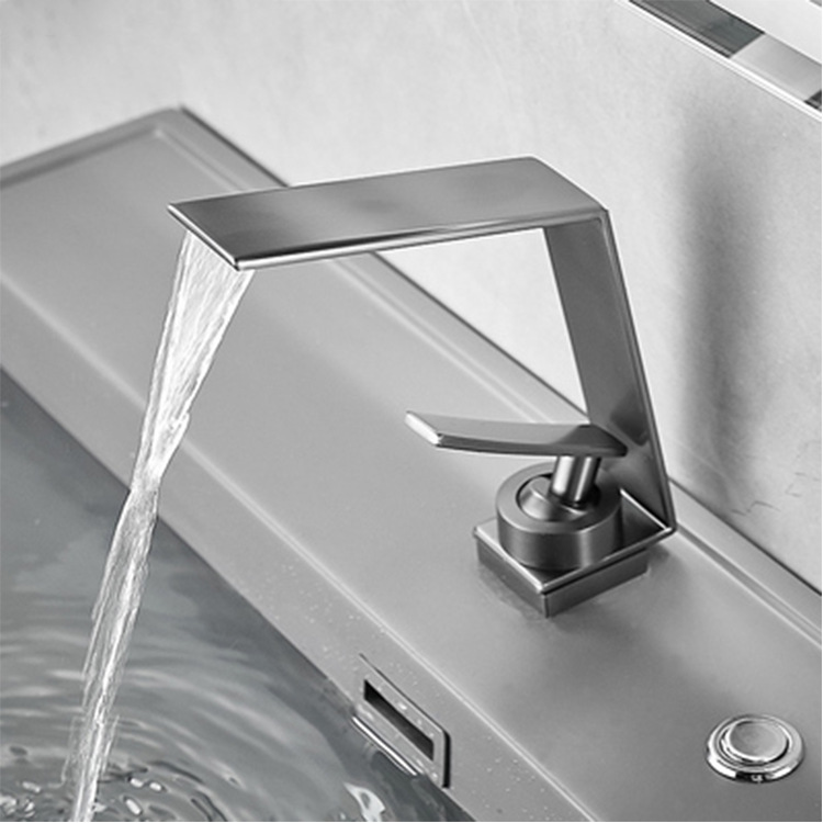 Gun Gray Creative Basin Hot And Cold Water Faucet Brass Minimal Wash Basin Waterfall Bathroom Household Wash Basin