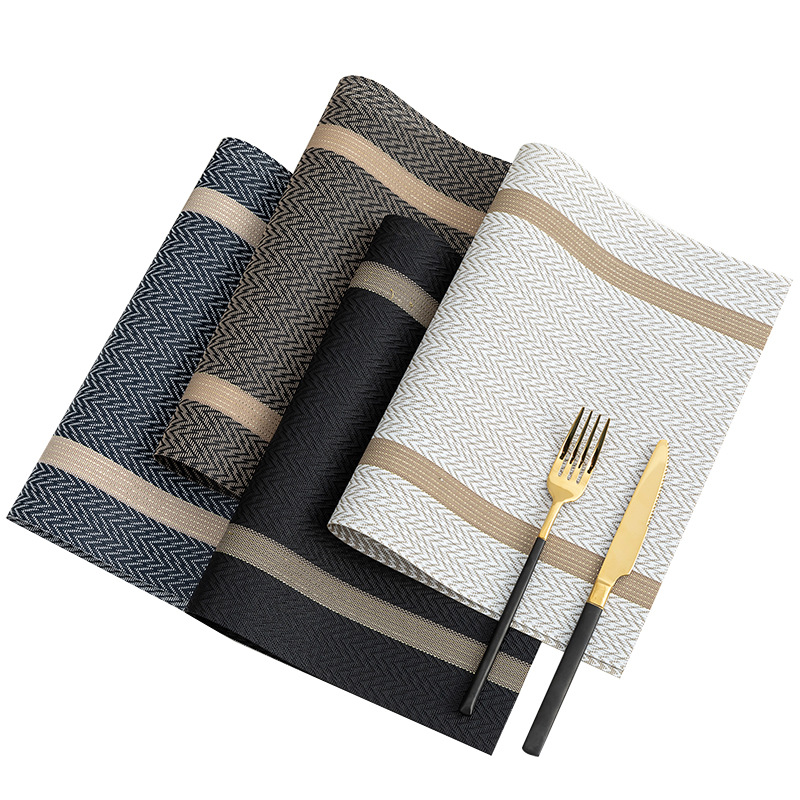 Placemat Pvc Waterproof And Oil Resistant Japanese Heat Insulation Mat Table Mat Gold Jacquard Hotel Restaurant Cafe Western Placemat Item Picture