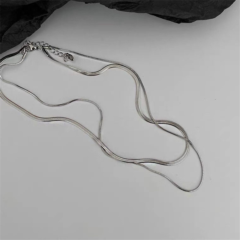Double Layer Wear Titanium Steel Snake Bone Chain Light Luxury Niche Design Sense Necklace Women Cold Wind Collarbone Chain Hip Hop Accessories Specification drawing