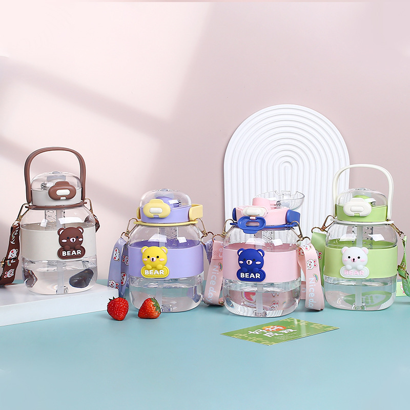 Cartoon dolls, cute plastic water cups, summer children's big-bellied cups, straw cups, outdoor sports water bottles, ton-ton buckets, summer details Picture