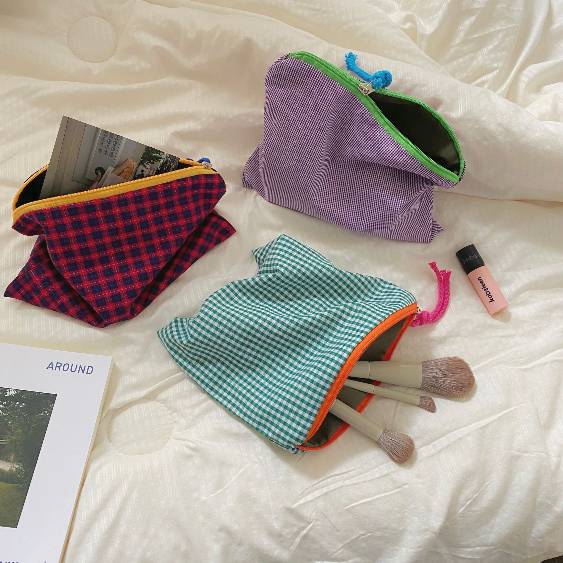 大容量撞色格子包化妆包女ins风便携化妆品收纳袋护肤品洗漱收纳详情图4